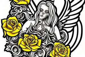 Guardian angel with yellow roses initial JAG tattoo idea