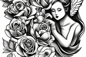 Guardian angel with yellow roses tattoo idea