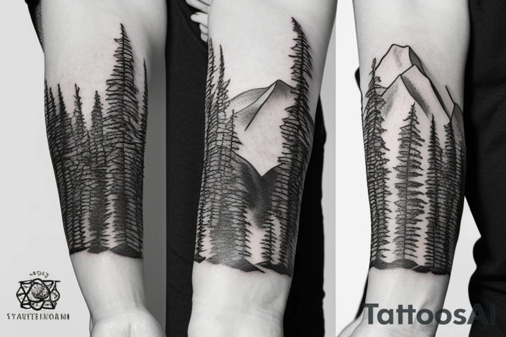 mountain sleeve tattoo with tree tattoo idea