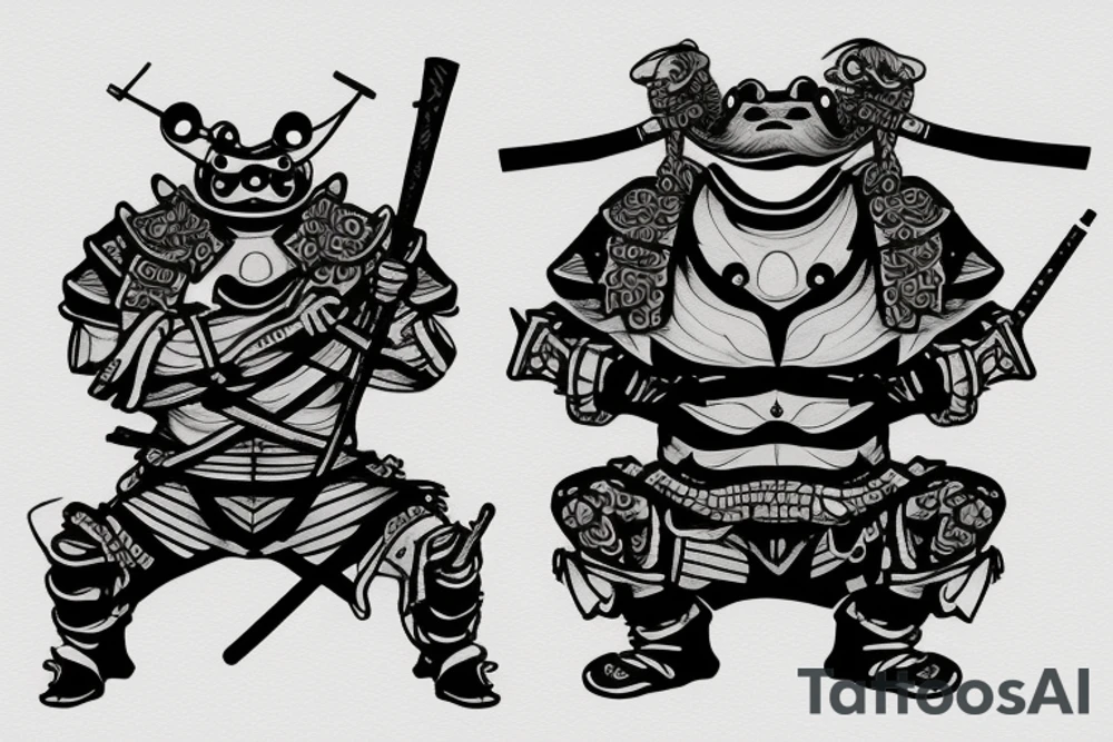Samurai frog in armor squats and smokes a cigarette tattoo idea