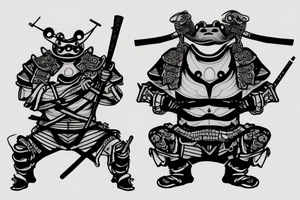 Samurai frog in armor squats and smokes a cigarette tattoo idea