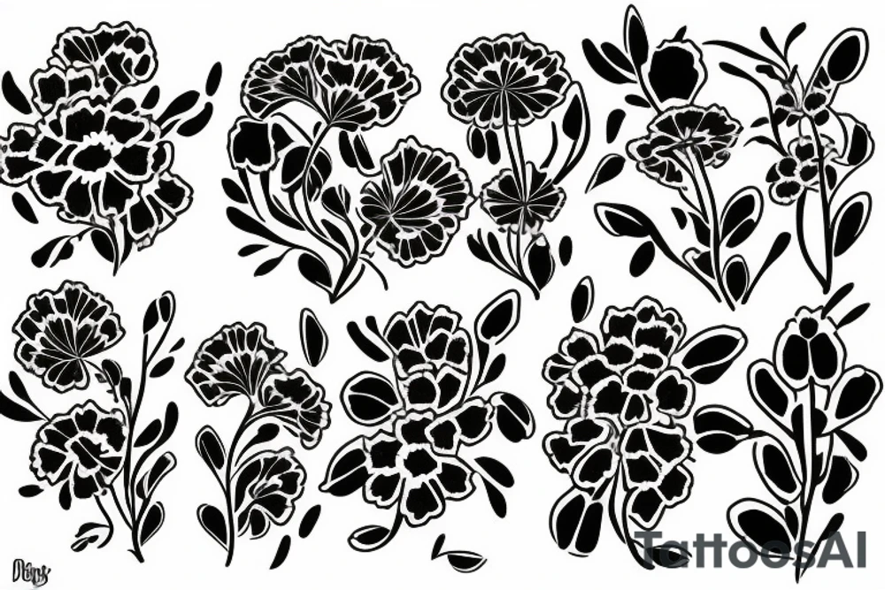 Daisies, carnations, marigolds, snowdrops tattoo idea