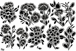 Daisies, carnations, marigolds, snowdrops tattoo idea