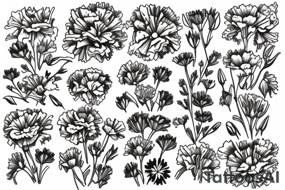 Daisies, carnations, marigolds, snowdrops tattoo idea