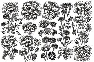 Daisies, carnations, marigolds, snowdrops tattoo idea