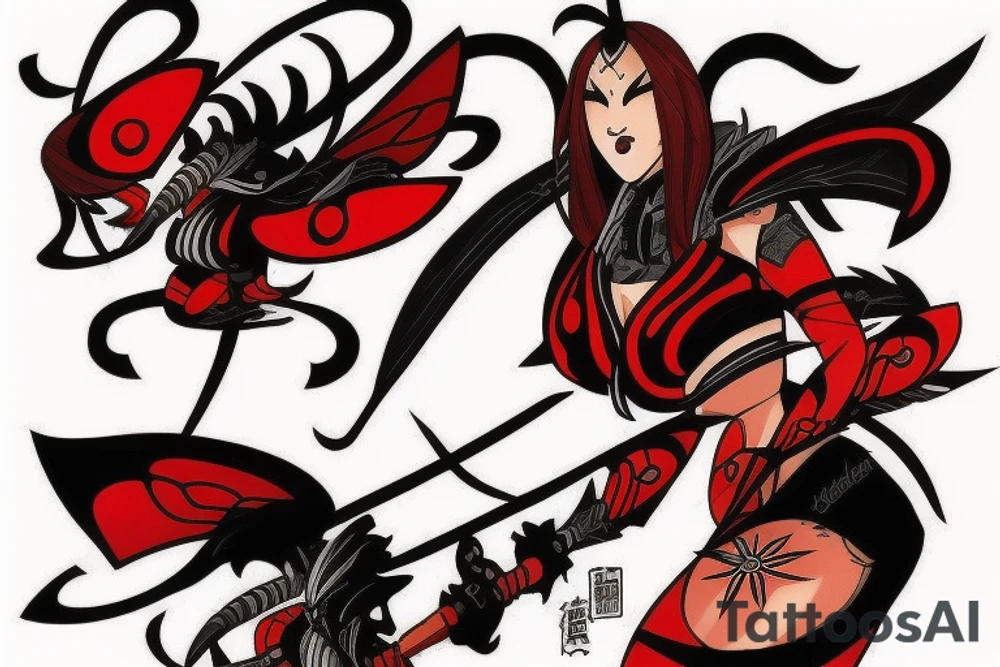 Should be bee as warrior in black and red colours , maybe with some blood tattoo idea