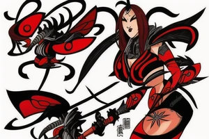 Should be bee as warrior in black and red colours , maybe with some blood tattoo idea