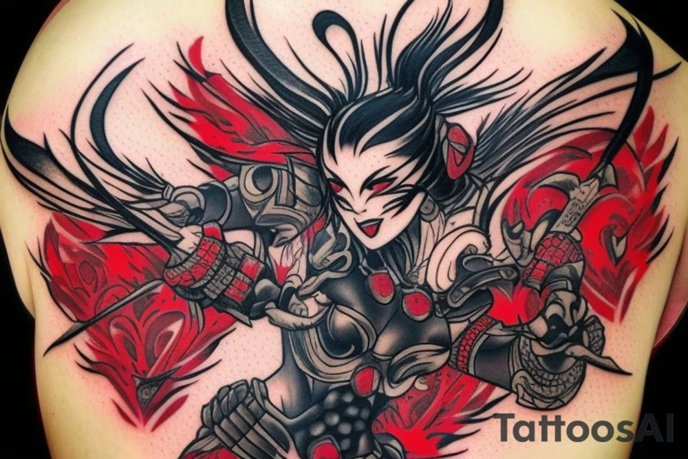 Should be bee as warrior in black and red colours , maybe with some blood tattoo idea