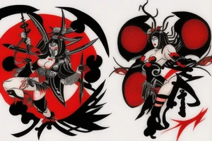 Should be bee as warrior in black and red colours , maybe with some blood in Japanese style tattoo idea