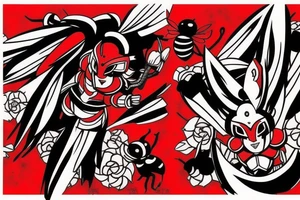 Should be bee as warrior in black and red colours , maybe with some blood in Japanese style tattoo idea