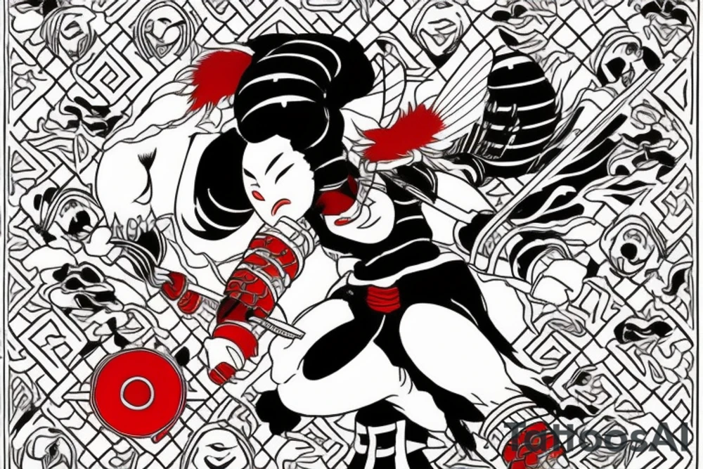 Should be bee as warrior in black and red colours , maybe with some blood in traditional Japanese style tattoo idea