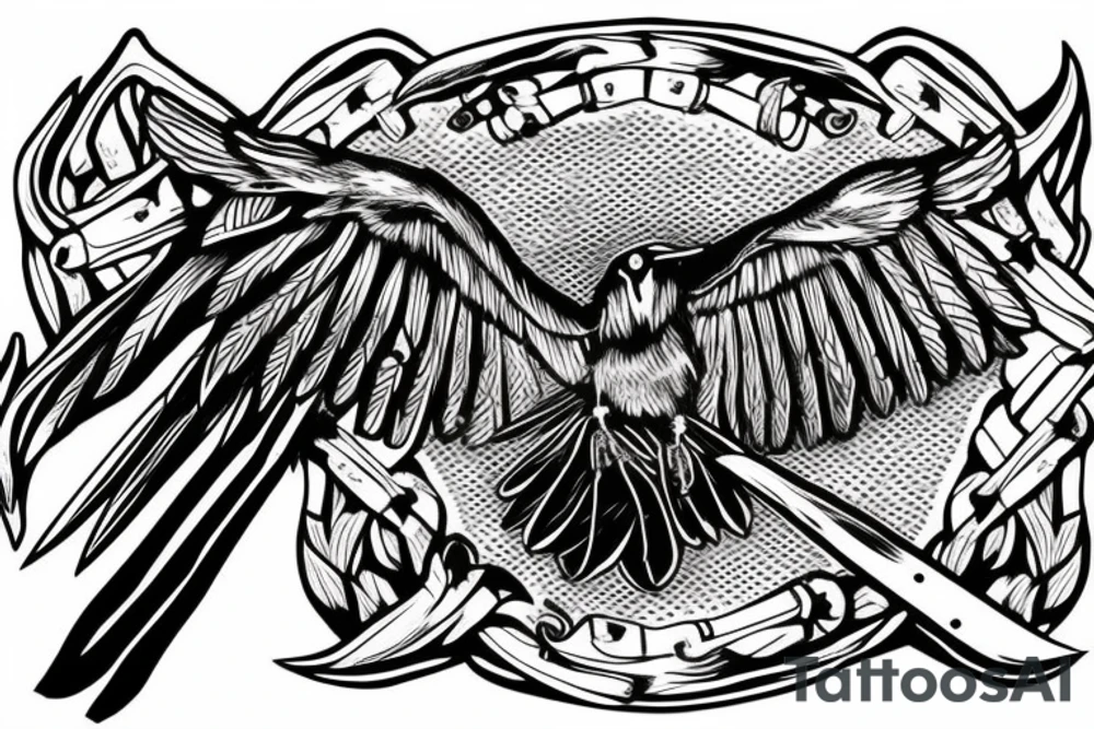 a raven sitting on a skull with a viking sword a sheild tattoo idea