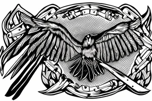 a raven sitting on a skull with a viking sword a sheild tattoo idea