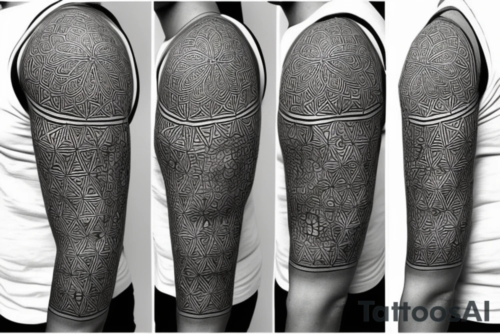 Mandela half sleeve, dotwork, flower of life and other geometric shapes as filler tattoo idea