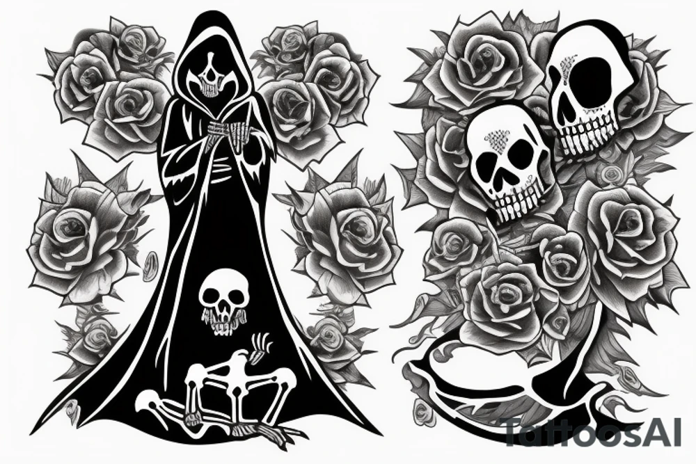 Grim reaper with skeleton dog in graveyard tattoo idea