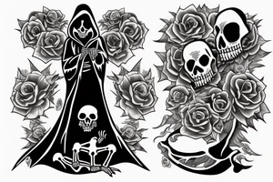 Grim reaper with skeleton dog in graveyard tattoo idea