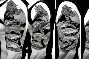 Scuba diving mask. Fish and shark in scuba mask reflection. tattoo idea