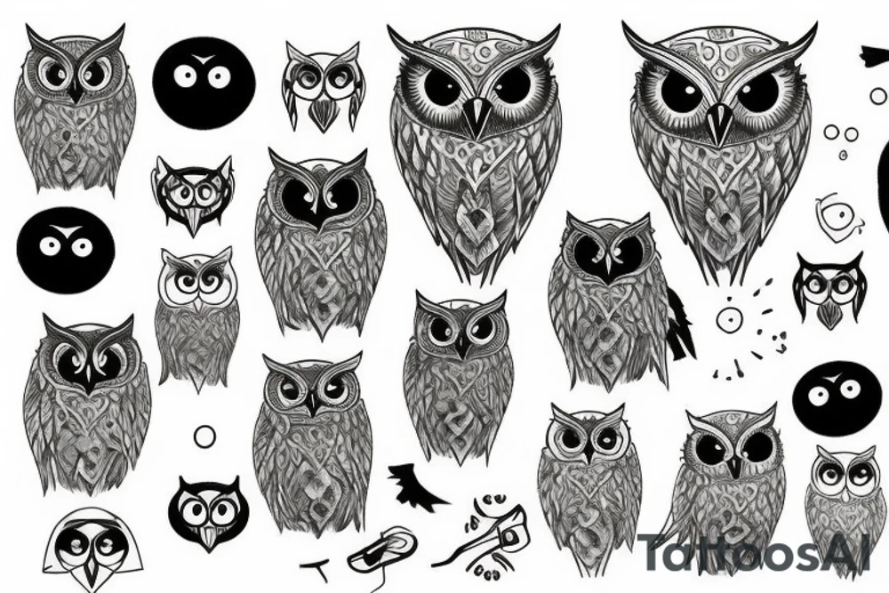 Owl with yellow eyes tattoo idea