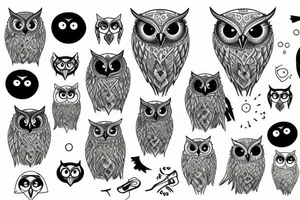 Owl with yellow eyes tattoo idea