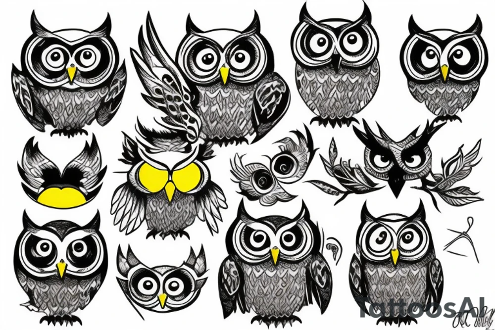 Owl with yellow eyes tattoo idea