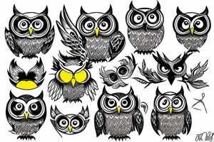 Owl with yellow eyes tattoo idea
