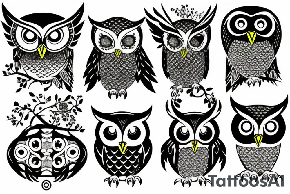 Owl with yellow eyes tattoo idea