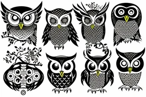 Owl with yellow eyes tattoo idea