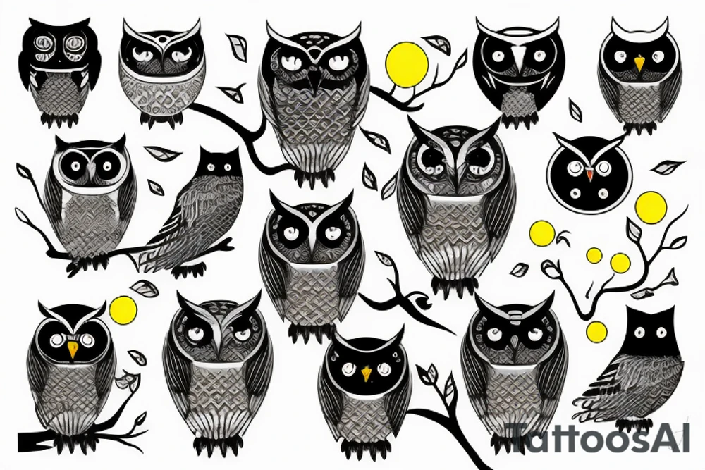 Owl with yellow eyes tattoo idea