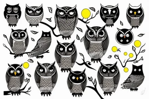 Owl with yellow eyes tattoo idea