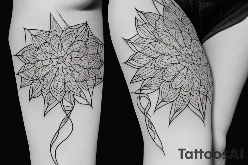 geometric lines down spine flower tattoo idea