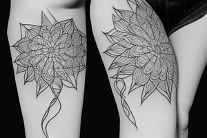 geometric lines down spine flower tattoo idea