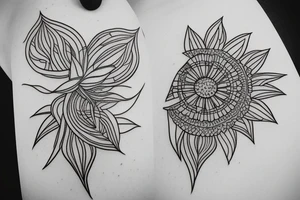 geometric lines down spine flower tattoo idea