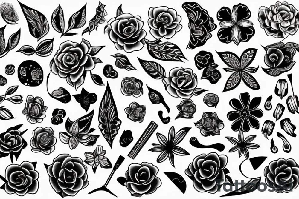 line and flower spine tattoo idea