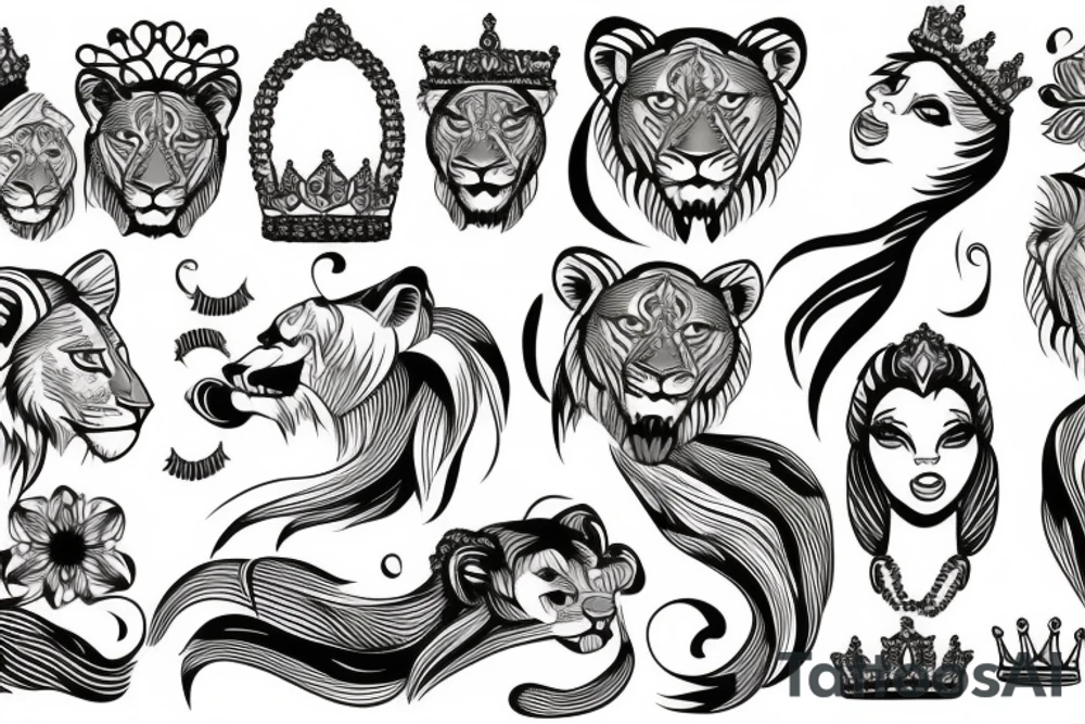 Lioness with crown tattoo idea