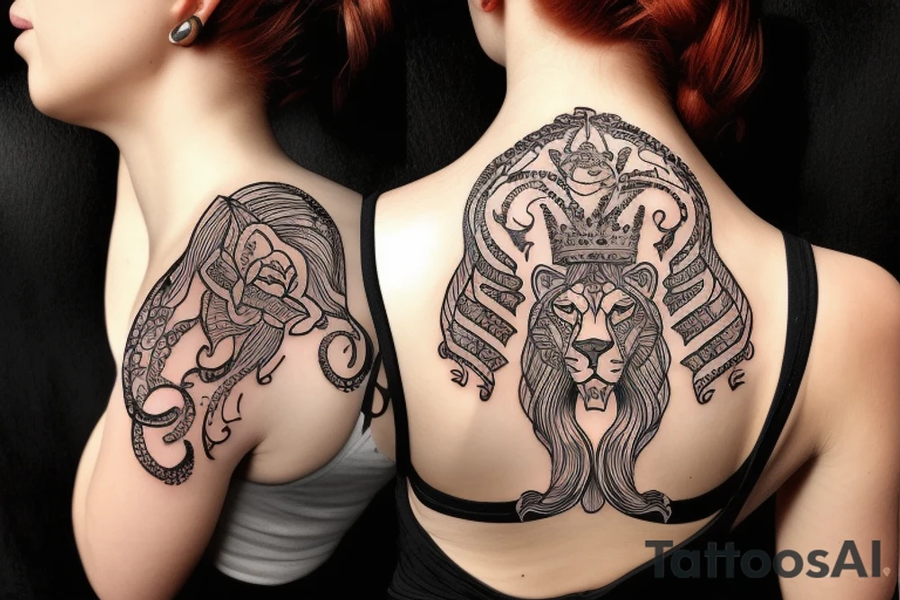Lioness with crown tattoo idea