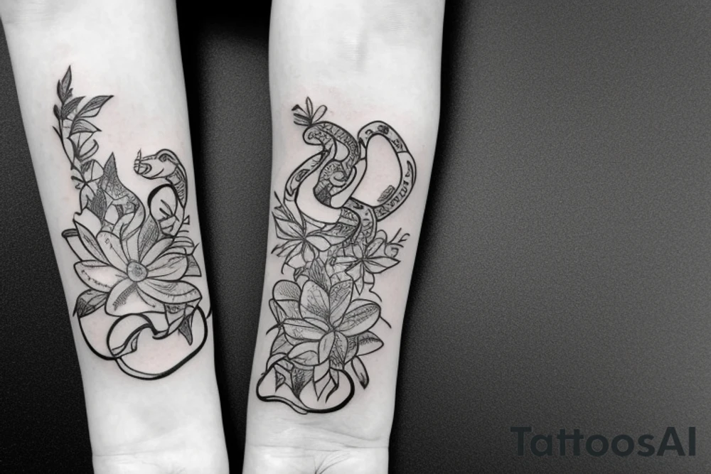 Snake and flowers tattoo idea
