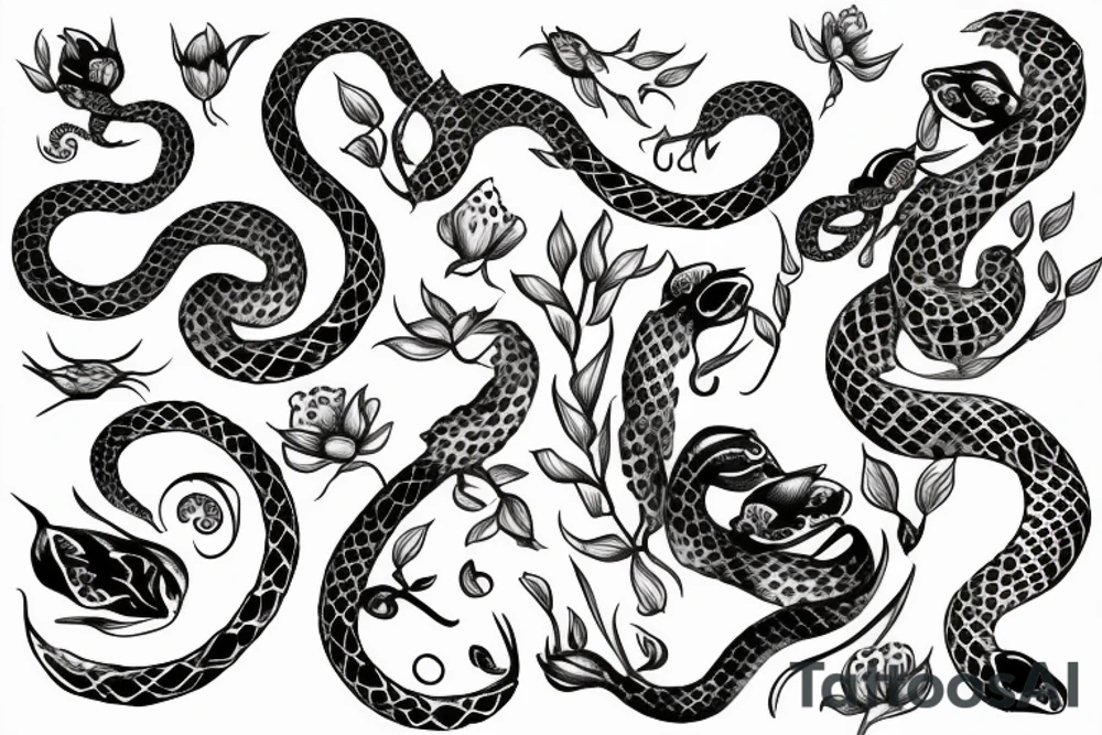 Snake and flowers tattoo idea