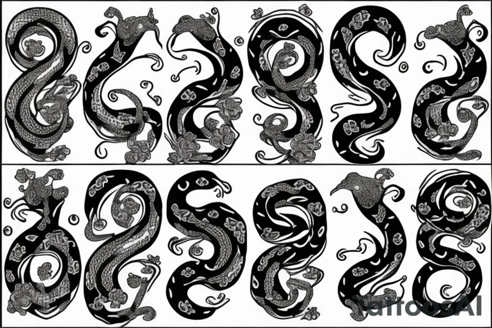 Snake with 3 flower tattoo idea