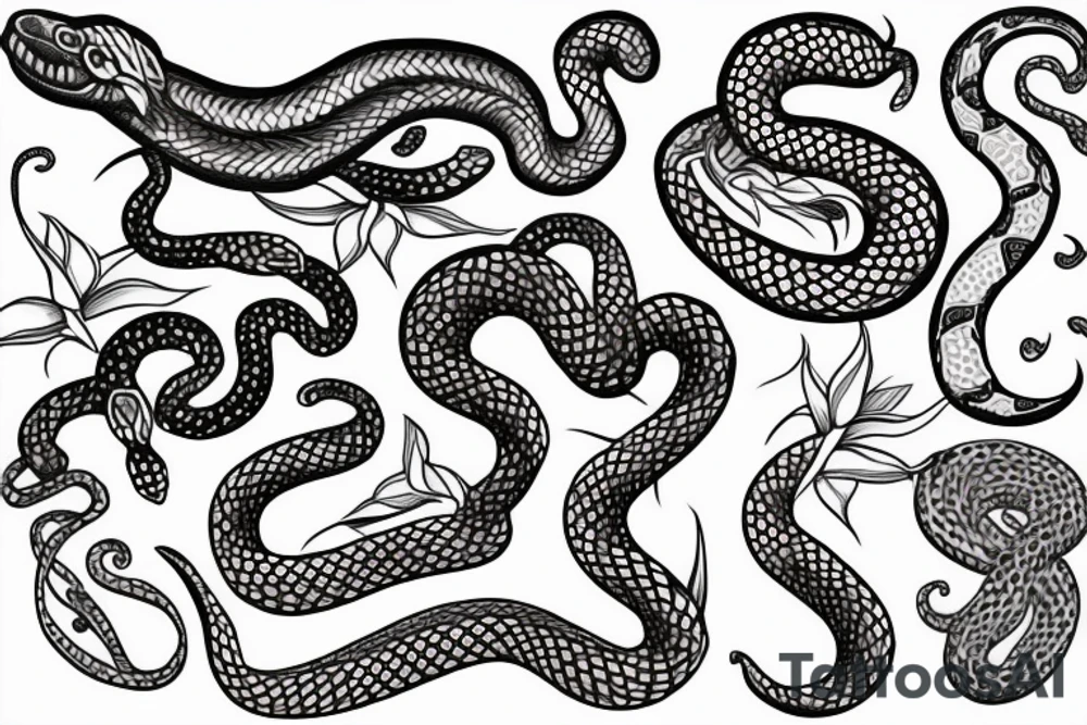 Snake with 3 flower tattoo idea