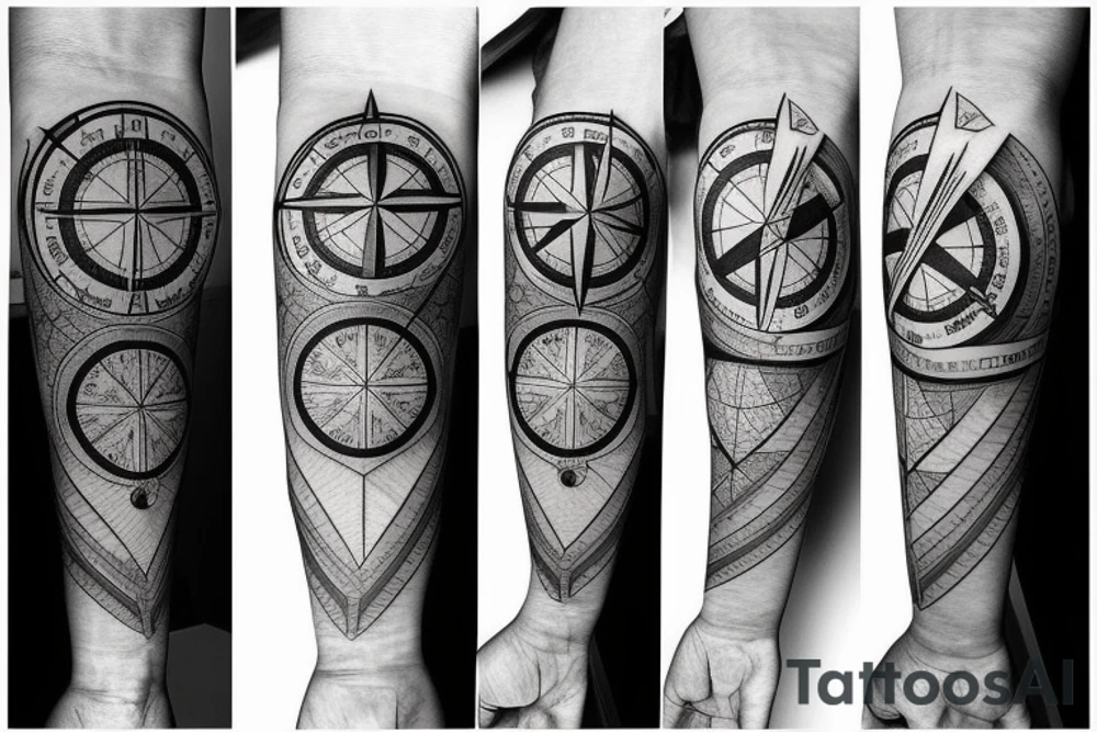 half sleeves with a big compass and wind rose around the forearm. tattoo idea