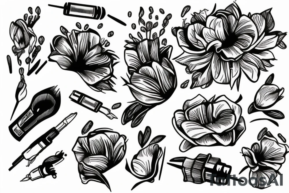 fast bullet crashing through flower tattoo idea