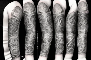 multiple clock and gear sleeve tattoo idea