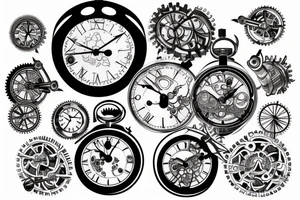 multiple clock and gears tattoo idea