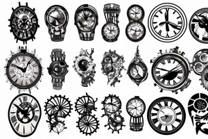 multiple clock and gears tattoo idea