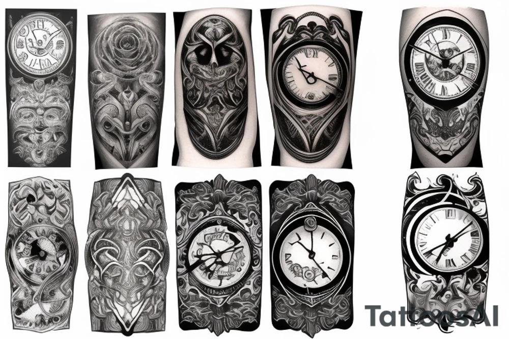 multiple clock sleeves tattoo idea