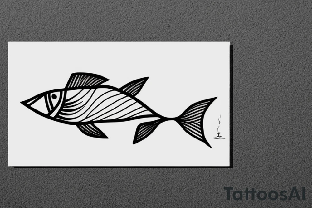 a single line artwork of a fish at the base of an oak tree tattoo idea