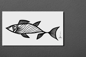 a single line artwork of a fish at the base of an oak tree tattoo idea