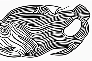 a single-line artwork of a fish at the base of an oak tree tattoo idea