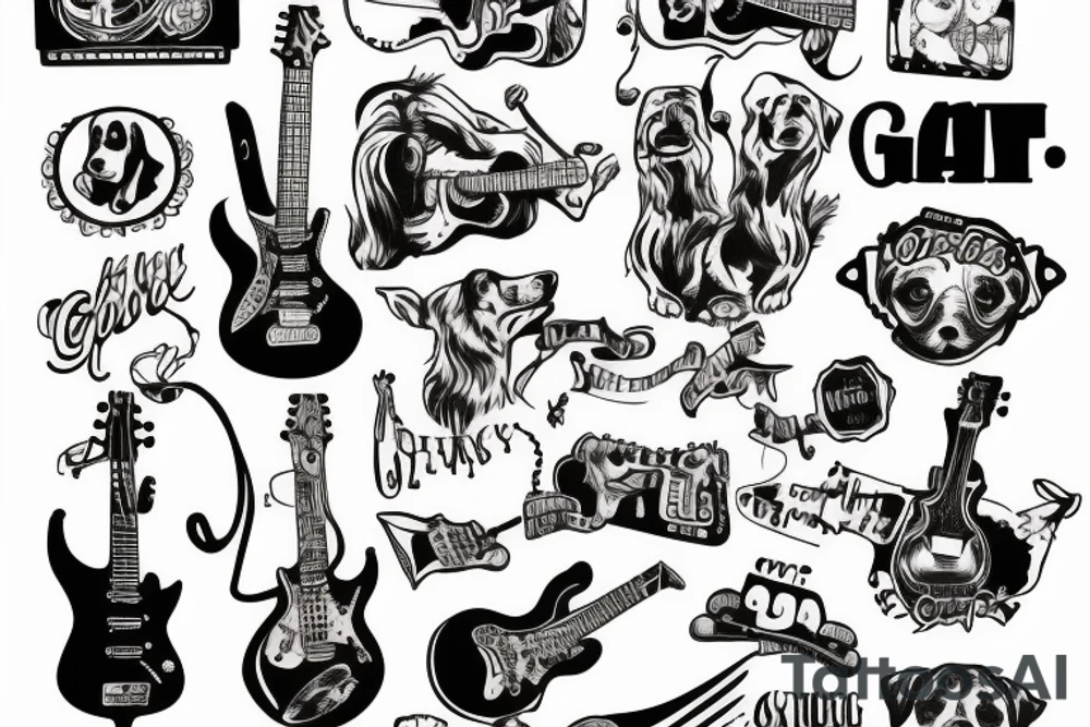A dog playing guitar tattoo idea