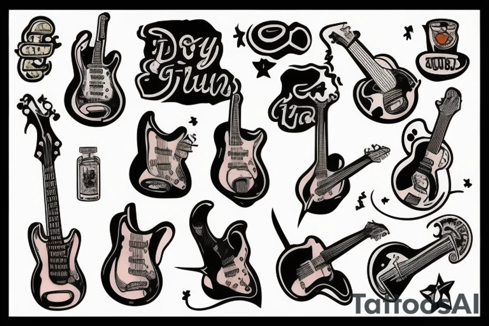 A dog playing guitar tattoo idea